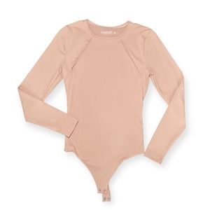 Abercrombie & Fitch soft round neck with open slits brown tan bodysuit top S